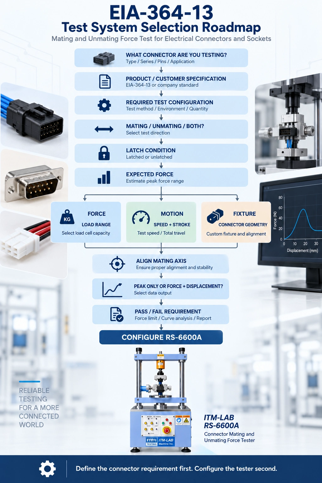 EIA-364-13 connector force test system selection system roadmap